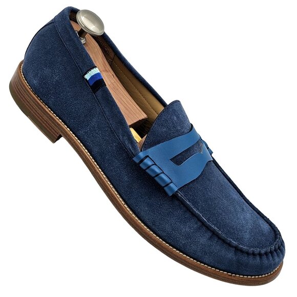 NEW Blue Scarpa Italy Men's 15 Blue Dress Shoes Penny Loafer Italian Handmade 48 - Picture 15 of 15